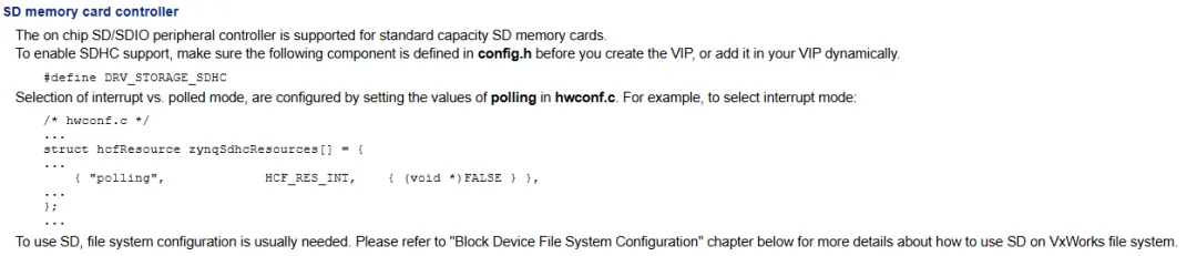 VxWorks Configure SD Card
