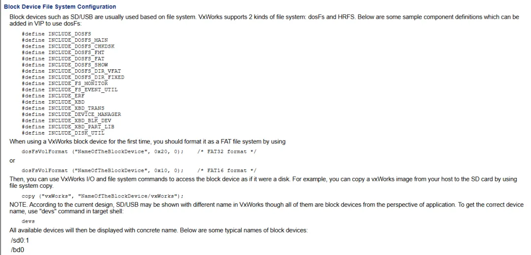 VxWorks Configure SD Card